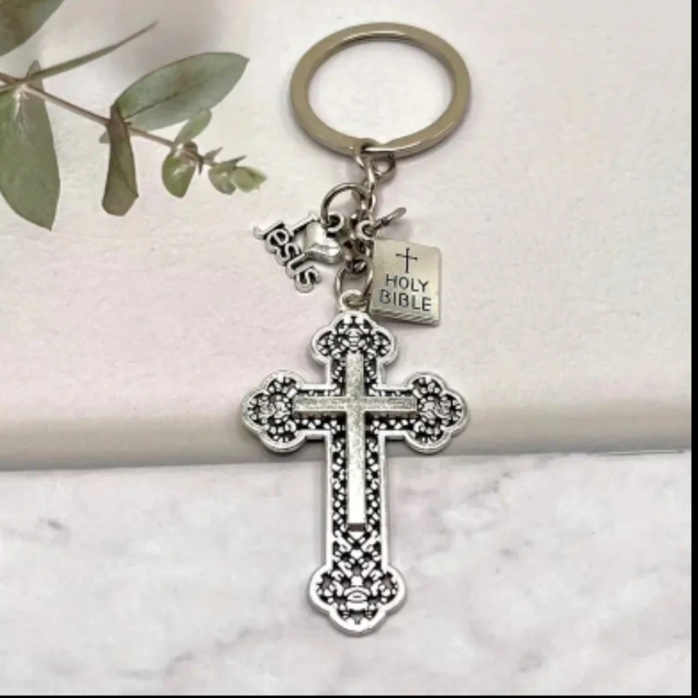 NEW! Beautiful Silver Cross With Bible And 